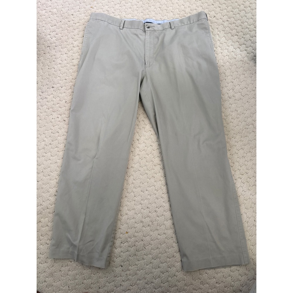 Savane Mens Khaki Chino Pants 42x30 Tan Beige Flat Front Stretch Waist Trousers